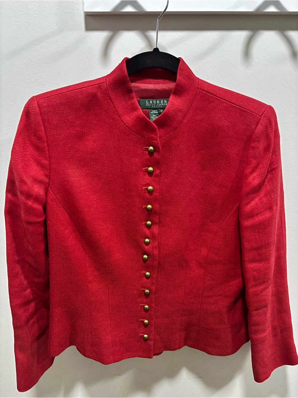 Lauren Ralph Lauren Red Stand-Collar Blazer with Gold Buttons